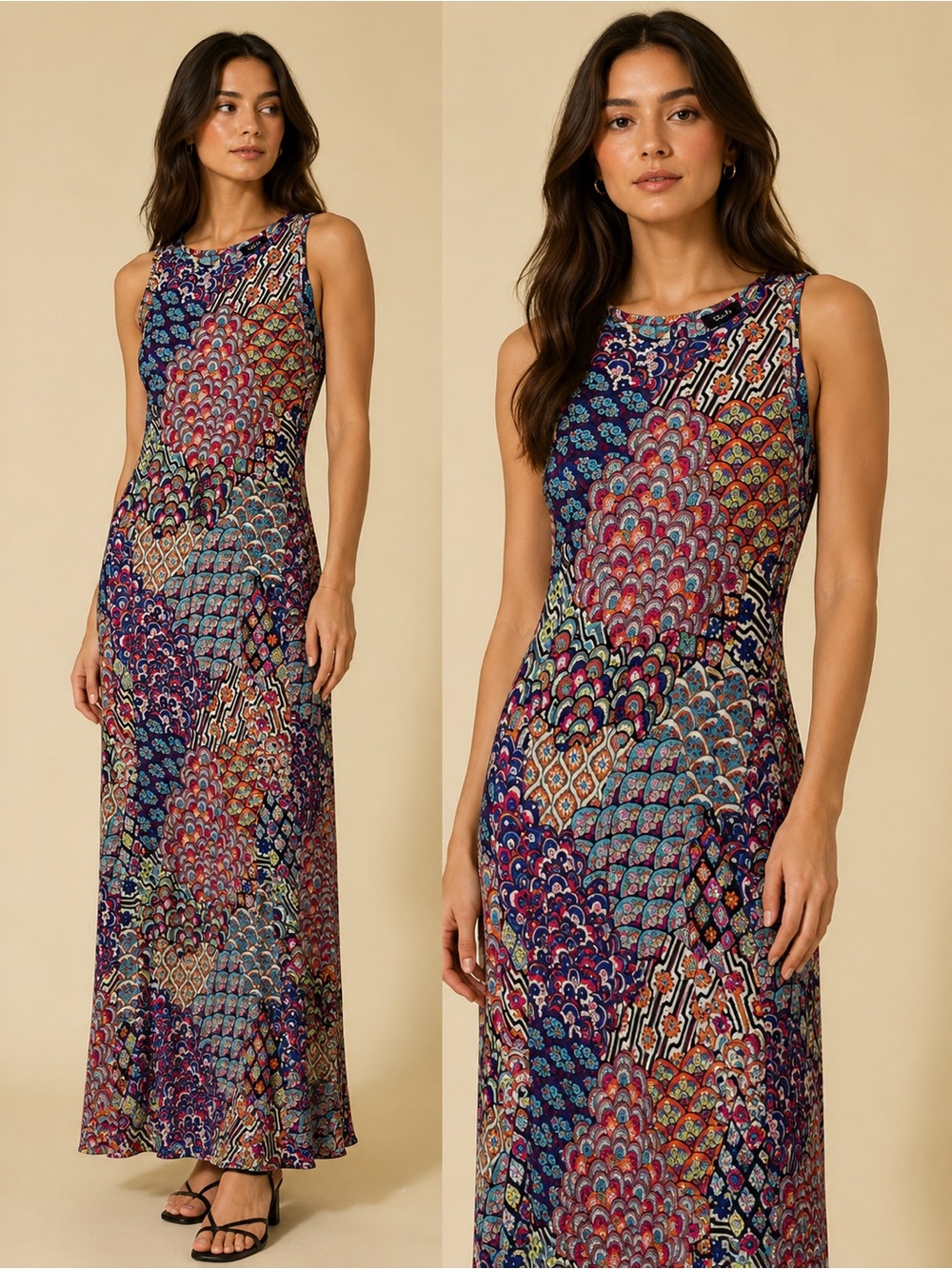 Sleeveless psychedelic print maxi summer dress